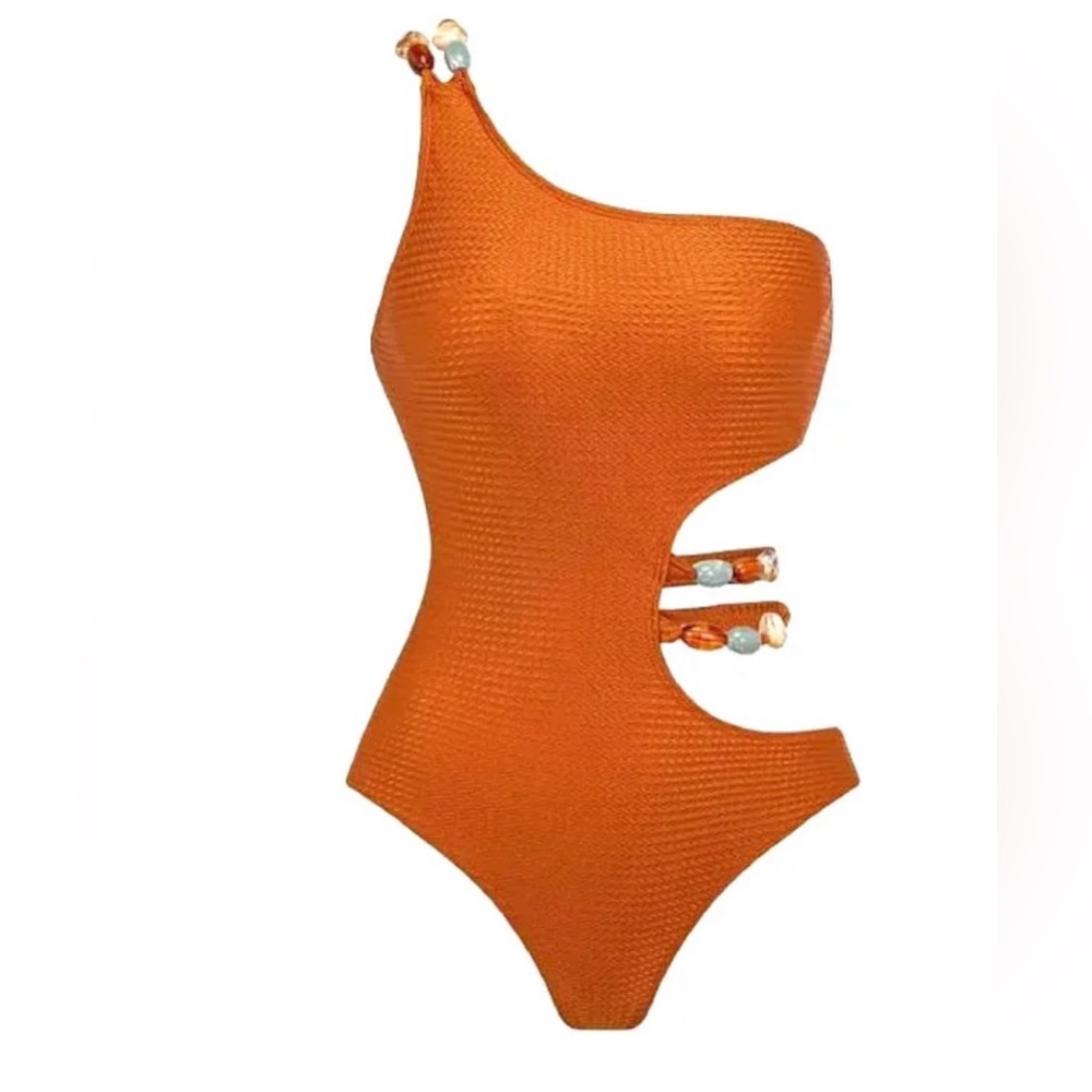 Stone Decor Cutout One Piece Swimsuit